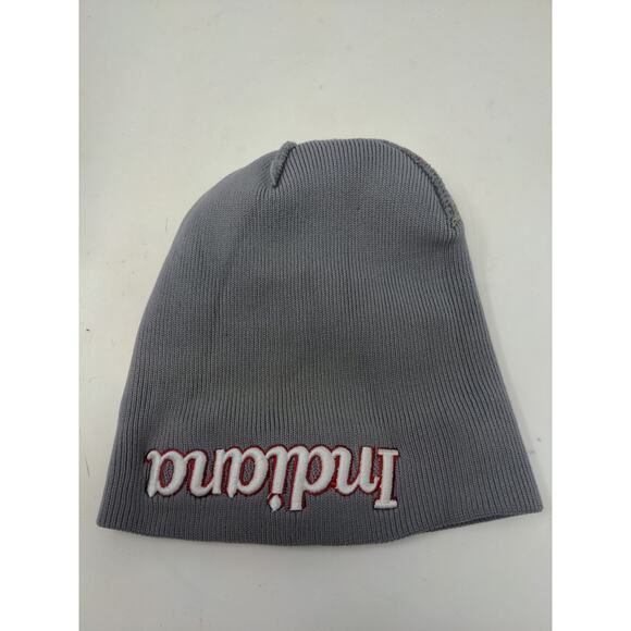 Indiana Beanie Hat Gray Embroidered Spell Out Logo Knit Soft - Picture 7 of 9